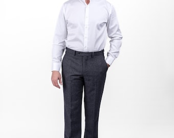 Celtic Tweed | Men’s Classic Tweed Trousers |  Wool Pants | Grey Suit Trousers | Tweed Pants | Grey Herringbone Tweed Trousers