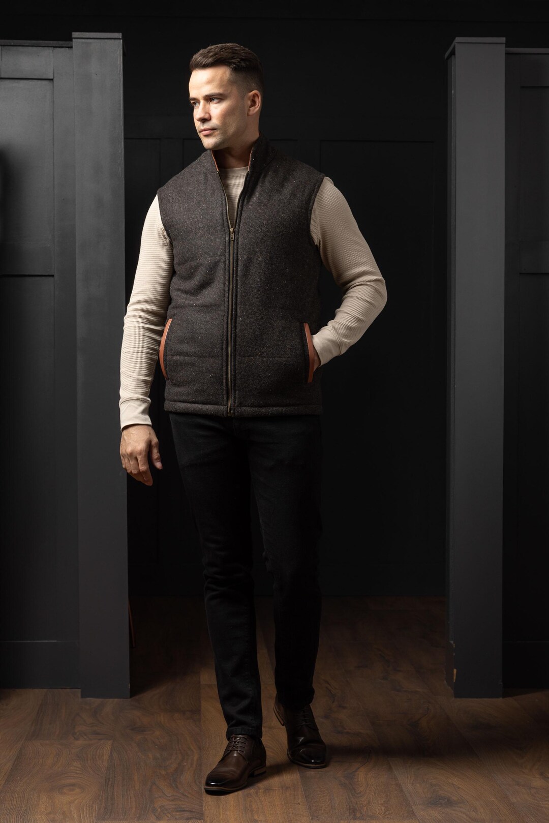 Celtic Tweed | Men's Brown Hopsack Tweed Bodywarmer & Gilet With