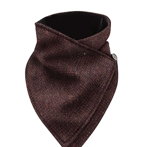 Celtic Tweed |Brown Herringbone Tweed Snood |Wool Neck Warmer |Tweed Scarf| Reversible Handmade Luxury Irish Accessory For Men & Women