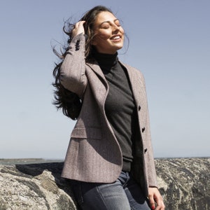 Celtic Tweed | Women&#39;s Light Pink Herringbone Tweed Blazer | Tweed Jacket Women | Gifts For Her | Irish Gifts | Women Clothing Winter