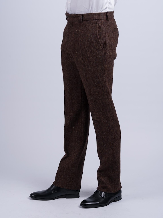 mens brown herringbone dress pants product info and reviews mens tweed herringbone suits 3 piece suits formal regular fit wedding groom suits Navy / 48R
