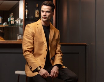 Celtic Tweed| Men&#39;s Caramel Irish Linen Jacket | Men&#39;s Linen Blazer | Irish Gifts |Gifts For Him | Lightweight Summer Blazer |Linen Clothing