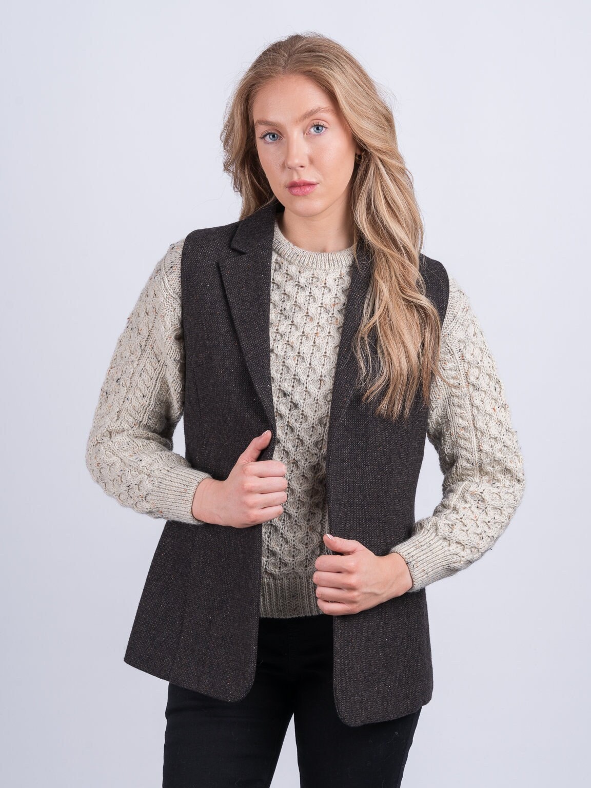 Celtic Tweed | Women's Brown Hopsack Gilet Stylish Wool Heritage Country Fashion
