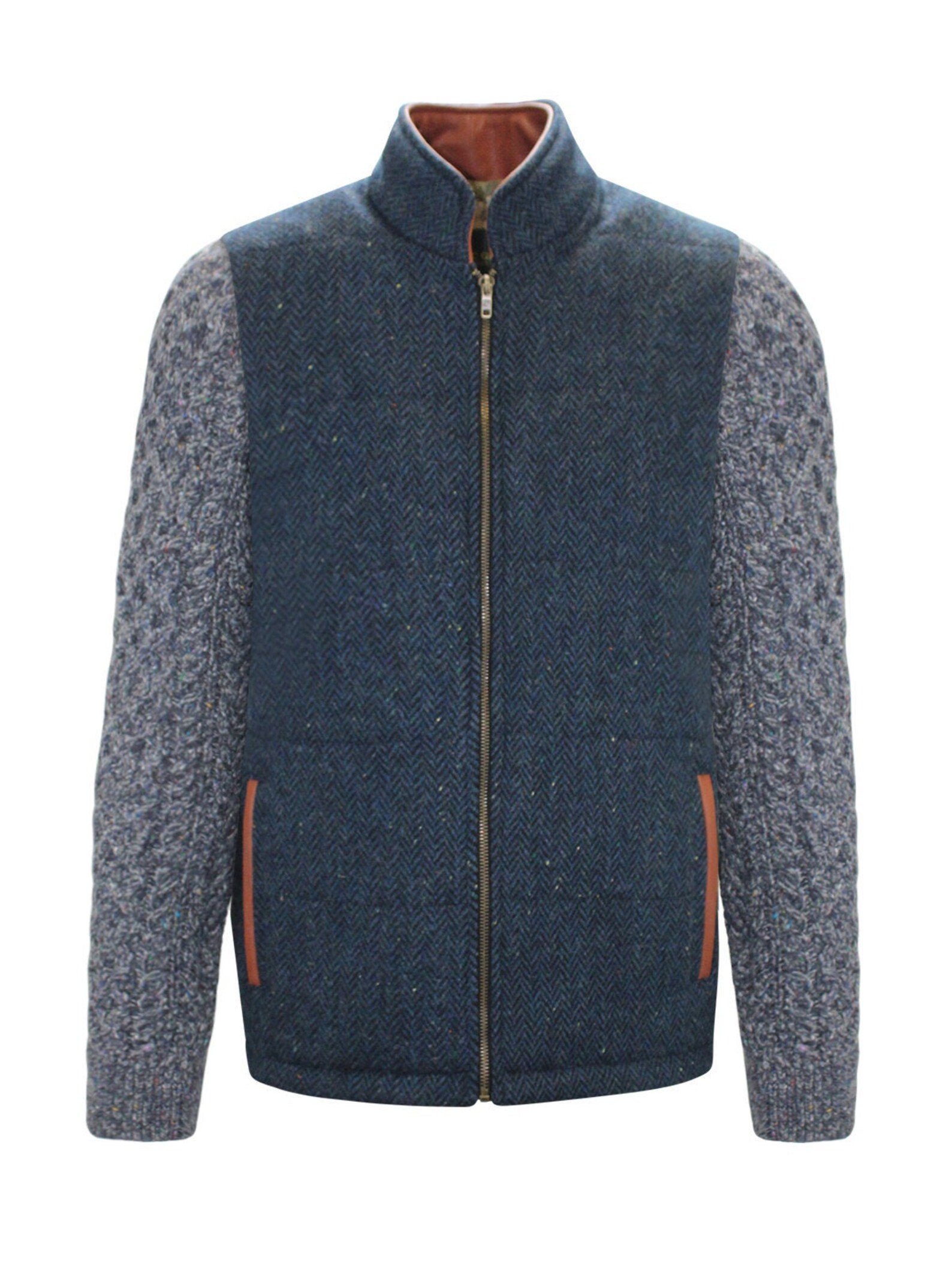 Blue Herringbone Shackleton Jacket with Navy Marl Cable Knit | Etsy