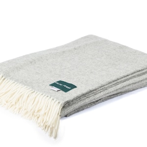 Grey Cloud Wool Blanket | Soft Wool Throw Blanket | Cozy Irish Blanket for Living Room | Elegant Neutral Home Gift