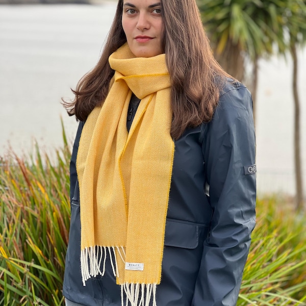 Lambswool Sunflower Yellow Herringbone Scarf | Irish Gifts For Her