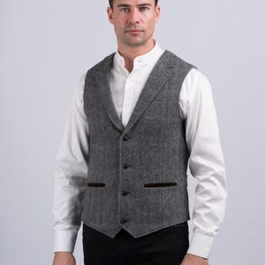 Celtic Tweed| Grey Hunting Check Waistcoat With Revere | Men&#39;s Tweed Vest | Tailored Formalwear | Irish Vest For Wedding | Groomsmen Vest