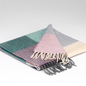 Lambswool Spearmint and Smoke Scarf | Soft Wool Knit | Winter Scarf