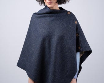 Blue Herringbone Tweed Cape | Irish Wool Wrap, Handmade in Dublin