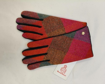 Harris Tweed-handschoenen dames oranje geruit| Tweed wollen handschoenen voor dames| Warme en stijlvolle winteraccessoires | Klassiek Iers design | Ierse cadeaus