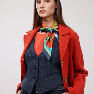 Celtic Tweed | Women&#39;s Blue Herringbone Tweed Waistcoat | Blue Tweed Vest | Tailored Classic Wool Waistcoat for Women | Irish Gift For Her