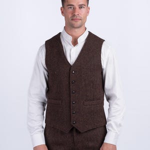 Celtic Tweed| O&#39;Brien Brown Herringbone Waistcoat| Men&#39;s Tweed Vest |Classic Irish Tailored Formalwear | Suits For Weddings | Groomsmen Vest