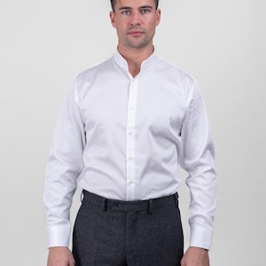 Celtic Tweed | Men&#39;s Grandfather Fit White Shirt | Men&#39;s Collarless Classic Linen Shirt | Shirts For Men | Gifts For Him | Irish Gifts