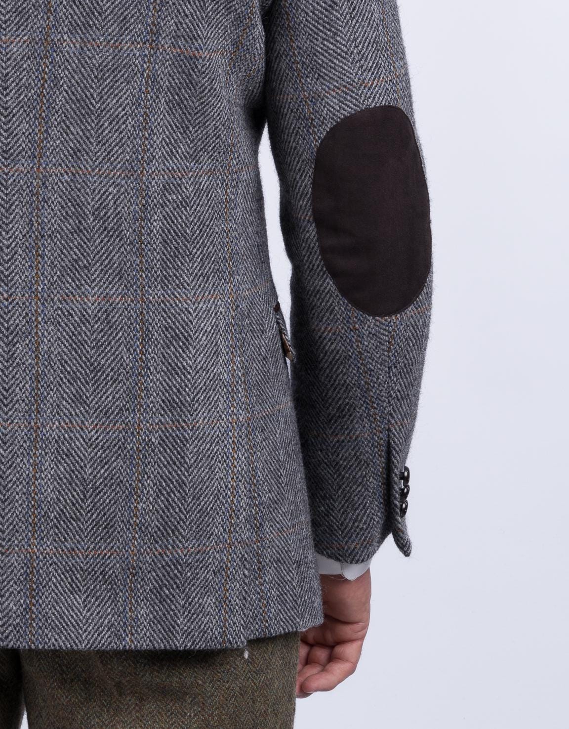 Men's Grey Hunting Tweed Jacket With Moleskin Trim | Men's Checked