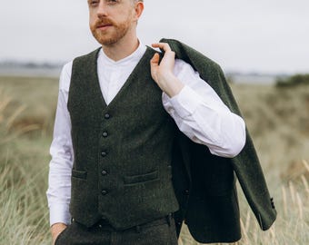 Gilet en tweed vert à chevrons | Gilet en laine irlandaise fait main