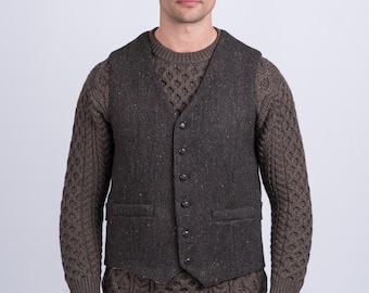 Celtic Tweed | Oscar Wilde Brown Hopsack Tweed Waistcoat | Groomsmen Vest | Suits For Him | Tweed Wedding Suit | Irish Gifts | Gifts For Him