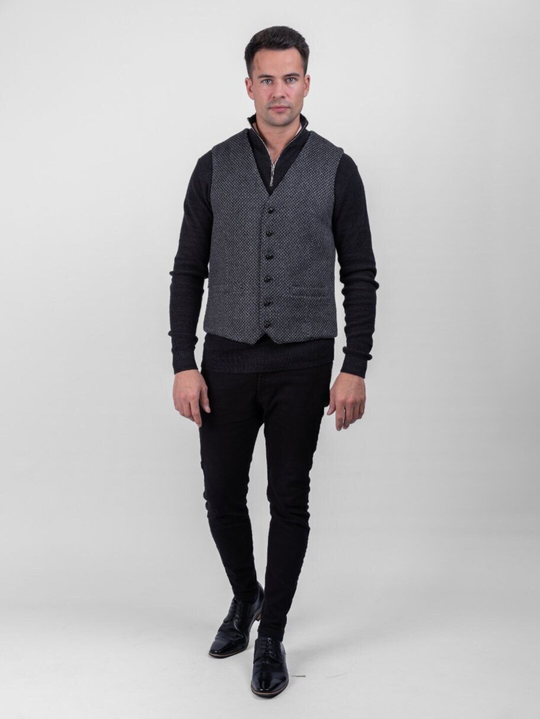 Dark grey outlet tweed waistcoat