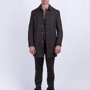 Tweed Celta | Casaco Urbano Masculino de Tweed Hopsack Marrom | Sobretudo de Lã Estiloso | Casaco de Inverno Masculino | Presentes Irlandeses | Presentes para Ele | Presentes Masculinos