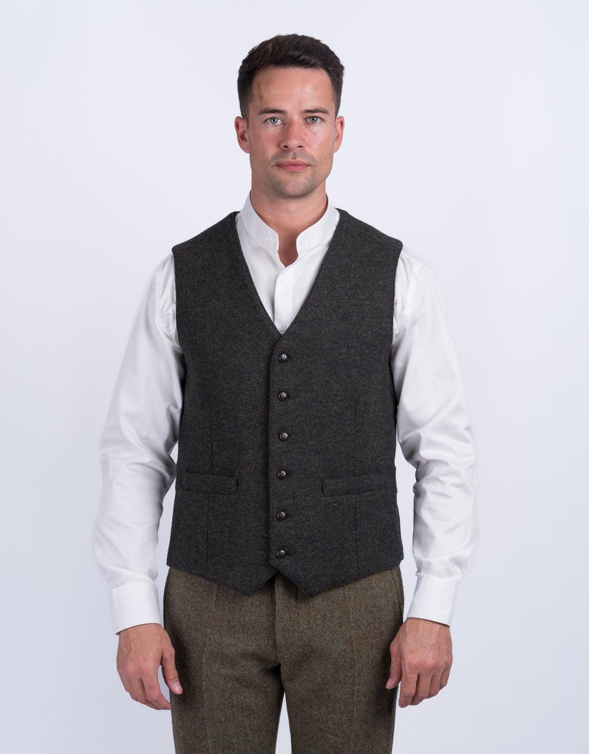 Celtic Tweed | Light Green Twill Green Tweed Vest | Men's Tweed Waistcoat With Revere | Men's Wool Vest
