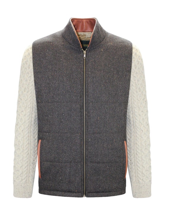 Tweed celtique Veste Shackleton homme en hopsack marron avec manches torsadees en cachemire creme naturel Blouson aviateur en tweed marron Etsy France