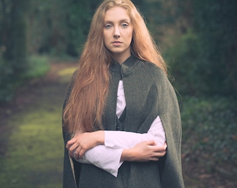 Celtic Tweed | Green Tweed Cape | Women's Moss Green Cape | Women's Heritage Inspired Handmade Tweed Cloak