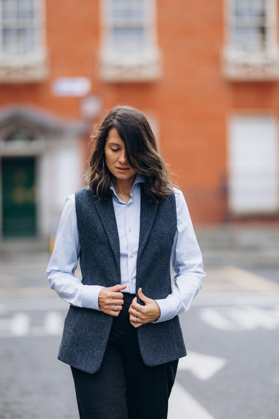 Celtic Tweed | Women's Blue Herringbone Tweed Gilet | Classic