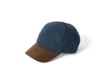 Tweed Baseball Cap | Blue Herringbone Harris Tweed Hat | Men's Tweed Cap