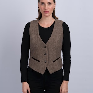 Celtic Tweed |Women Tweed Vest |Fawn Herringbone Waistcoat |Irish Wool Vest |Tailored Country Style | Gifts for Her|Irish Heritage Clothing