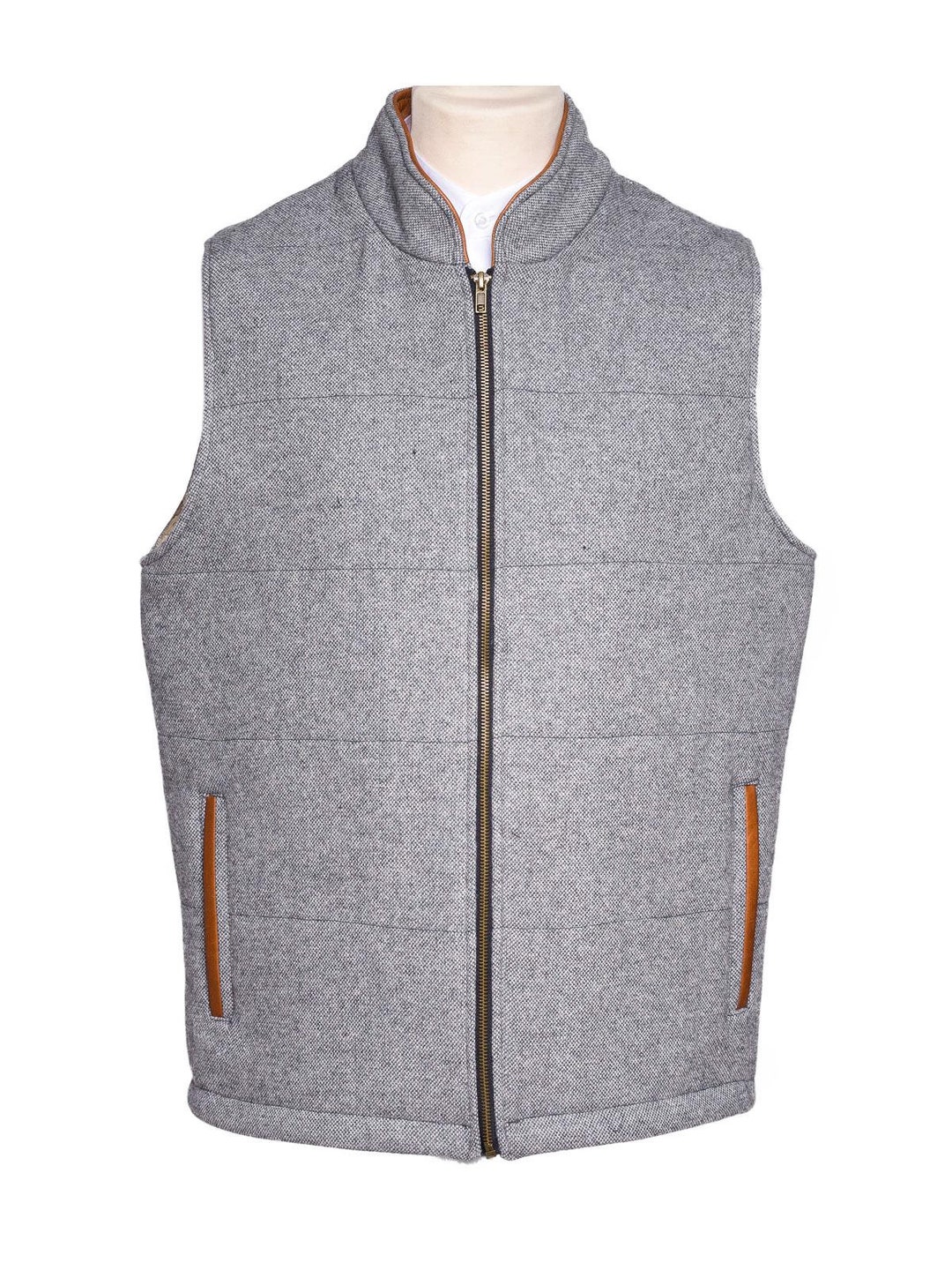 Mid Brown Tweed Bodywarmer with Leather Trims