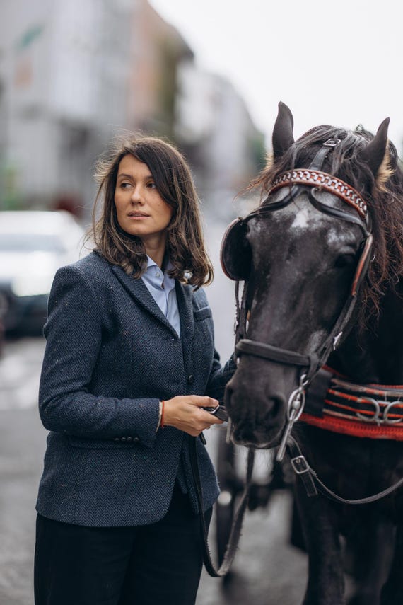 ケルトブルーツイードブレザー | レディース ヘリンボーン ウール