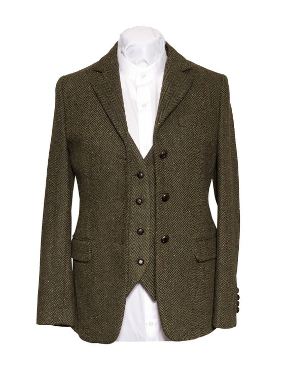 Women's Green Herringbone Tweed Jacket | Etsy