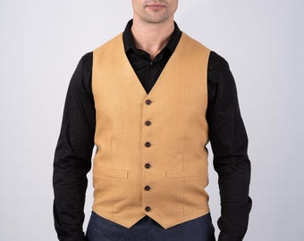 Chaleco de lino color caramelo para hombre / Chaleco de lino irlandés / Chaleco informal de verano / Chaleco para padrinos de boda / Regalo hecho a mano para él / Ropa irlandesa