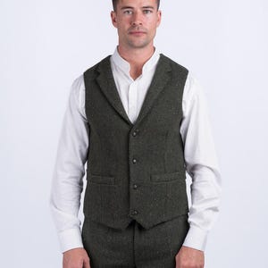 Celtic Tweed | Pearse Green Herringbone Waistcoat | Mens Tweed Vest | Irish Tailored Wool Waistcoat| Irish Gifts |Gifts For Him |Mens Gifts