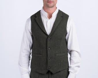 Celtic Tweed | Pearse Green Herringbone Waistcoat | Mens Tweed Vest | Irish Tailored Wool Waistcoat| Irish Gifts |Gifts For Him |Mens Gifts