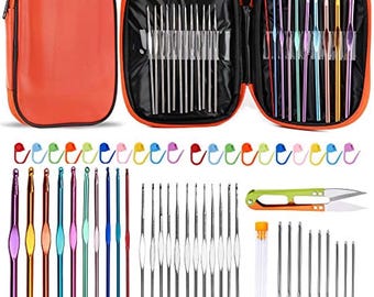 Compact Crochet Hook Set with Case – 26 PCS Kit for Beginners & Travel, Colorful Hooks, Stitch Markers, Scissors, Yarn Tools