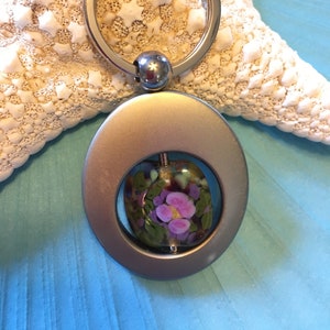 Monet Waterlilies Key Fob/Key Ring with Handmade Lampwork Bead -
