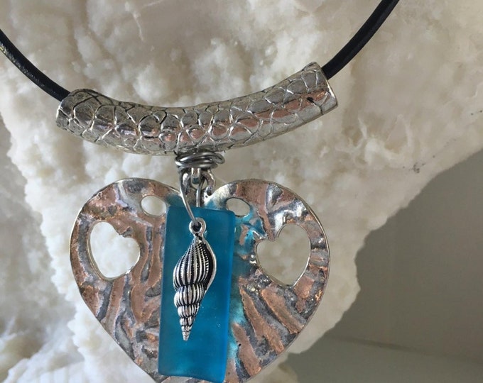 The SEA has my HEART Necklace with Seaglass and SeaShell Charm