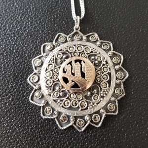 CP495 Cut Out Windmills in Vermeil on Large Sterling Silver Medallion with a Sterling Silver Necklace - Vintage