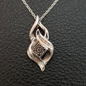 CP672 Black Diamond Pendant in Sterling Silver with Sterling Silver Necklace