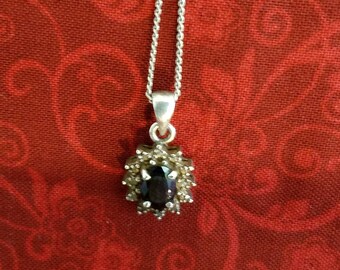 CP100 Sterling Silver Necklace with Sterling Silver Pendant with Blue Stone - Vintage