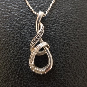 CP734 Diamant Schiebeanhänger aus Sterling Silber mit Sterling Silber Halskette - Vintage