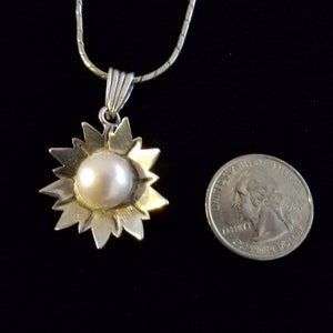 CP005 Mabe Pearl in Sunflower Sterling Silver Pendant with Sterling Silver Necklace - Vintage