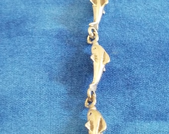 BR113 Jumping Dolphin Link Bracelet in Sterling Silver - Vintage