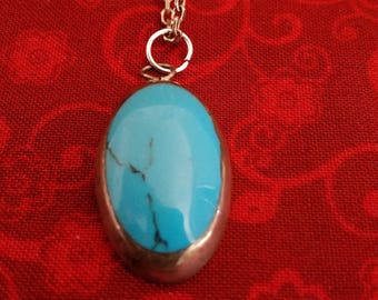 CP110 Turquoise Sterling Silver Pendant with Sterling Silver Necklace - Vintage