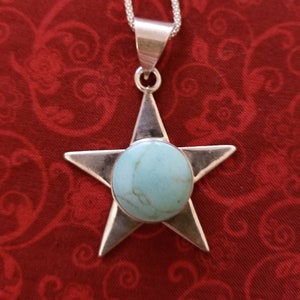 CP225 Turquoise Star Pendant in Sterling Silver and Sterling Silver Popcorn Necklace - Vintage