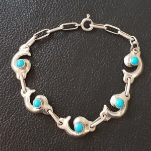 BR136 Southwestern Sterling Silver Bracelet with Blue Cabochons - Vintage