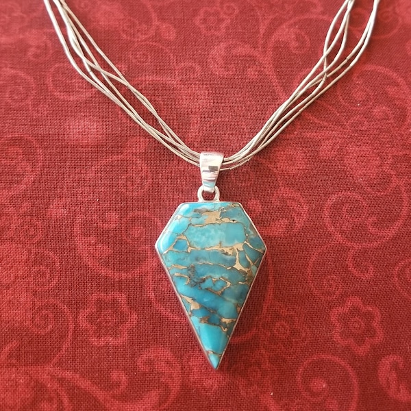 CP592 Southwestern Liquid Sterling Silver Necklace with Veined Turquoise in Sterling Silver
