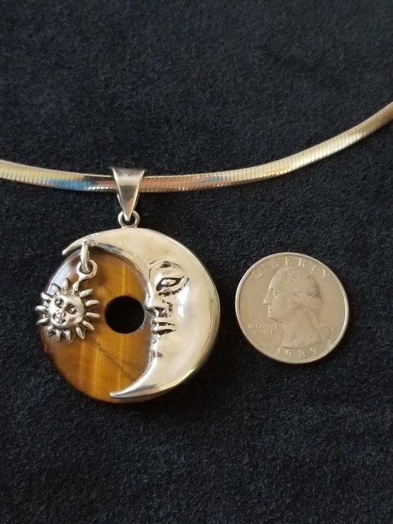 CP476 Moon & Sun Sterling Silver Pendant with Tig… - image 3
