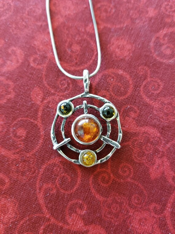 CP289 4 Amber Stones in Sterling Silver Pendant a… - image 4