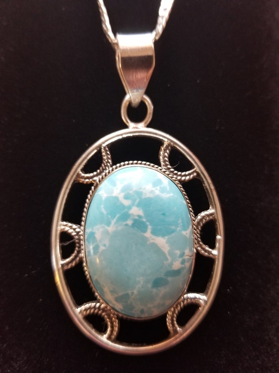 CP151 Large Larimar Pendant in Sterling Silver wi… - image 2